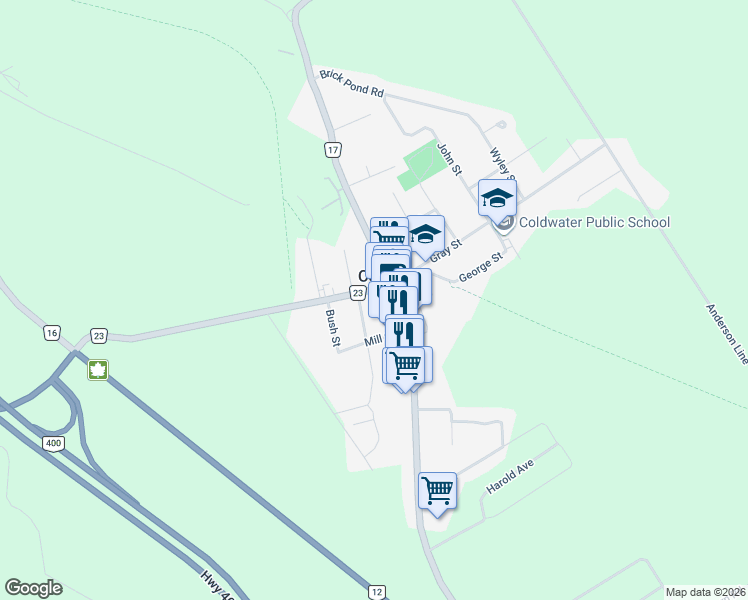 map of restaurants, bars, coffee shops, grocery stores, and more near in Simcoe County