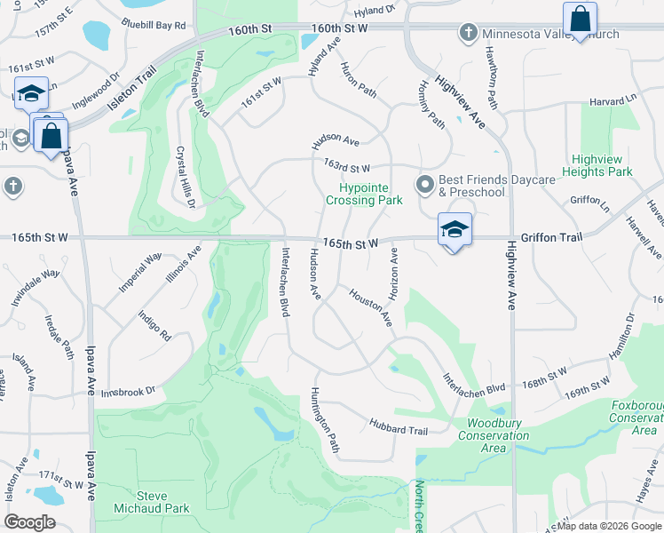 map of restaurants, bars, coffee shops, grocery stores, and more near 16578 Hutchinson Drive in Lakeville