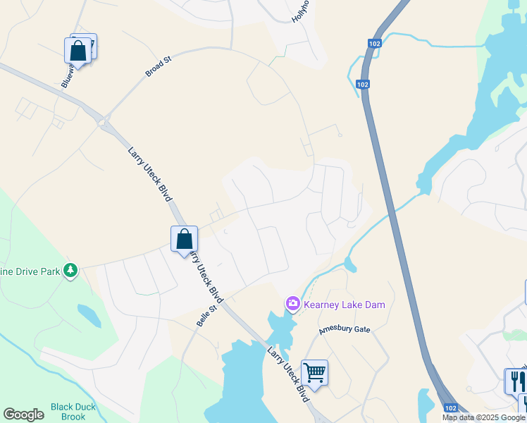 map of restaurants, bars, coffee shops, grocery stores, and more near 600 Broad Street in Bedford