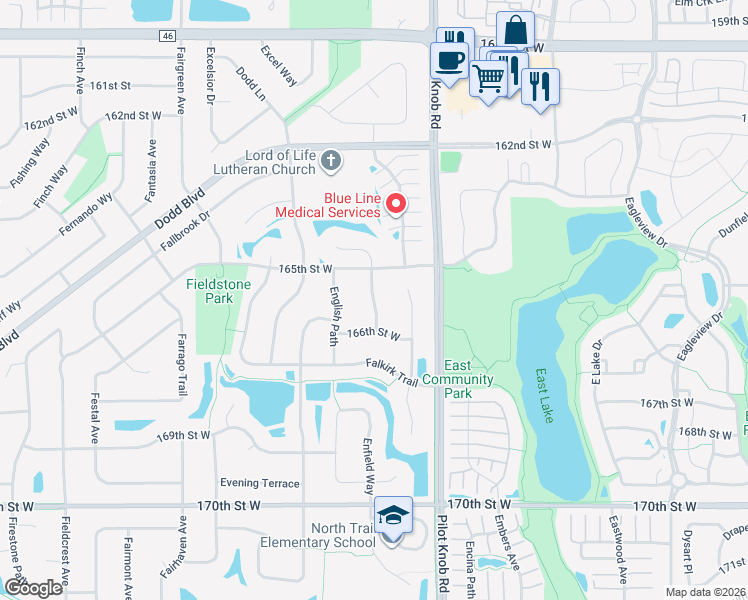 map of restaurants, bars, coffee shops, grocery stores, and more near Endeavor Lane in Farmington