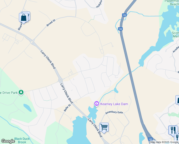 map of restaurants, bars, coffee shops, grocery stores, and more near 588 Broad Street in Bedford