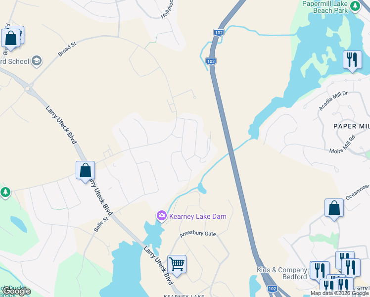 map of restaurants, bars, coffee shops, grocery stores, and more near 137 Tilbury Avenue in Bedford