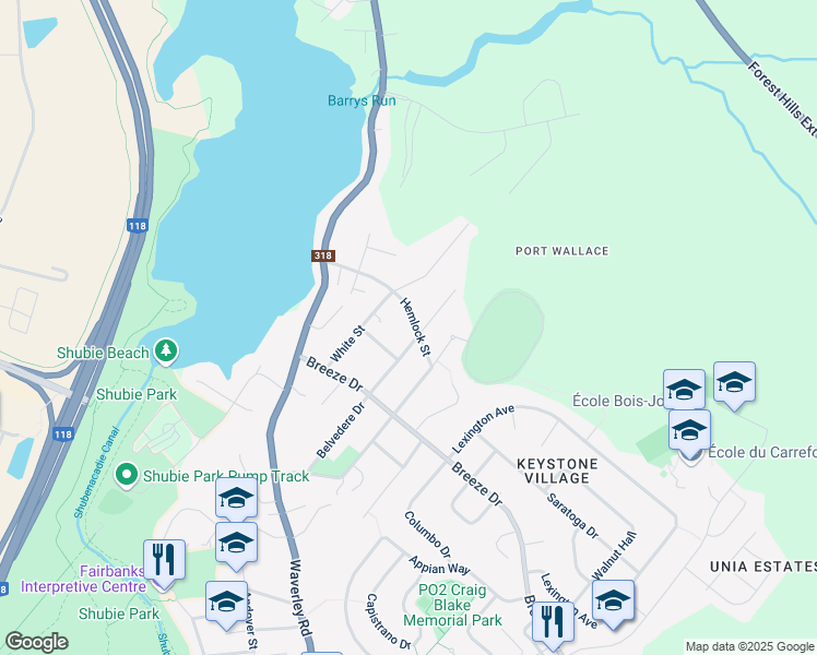 map of restaurants, bars, coffee shops, grocery stores, and more near 29 Belvedere Drive in Dartmouth