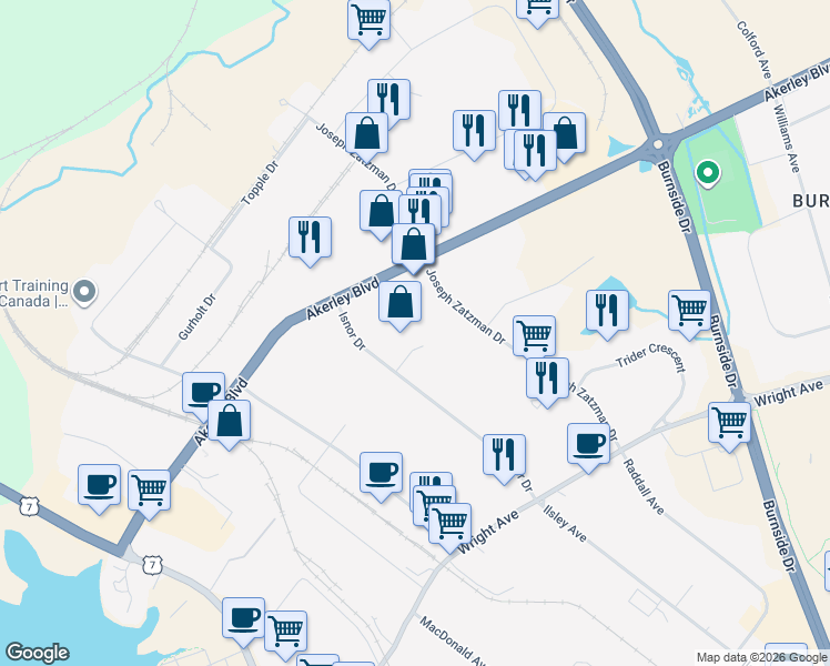 map of restaurants, bars, coffee shops, grocery stores, and more near 9 Notting Court in Dartmouth