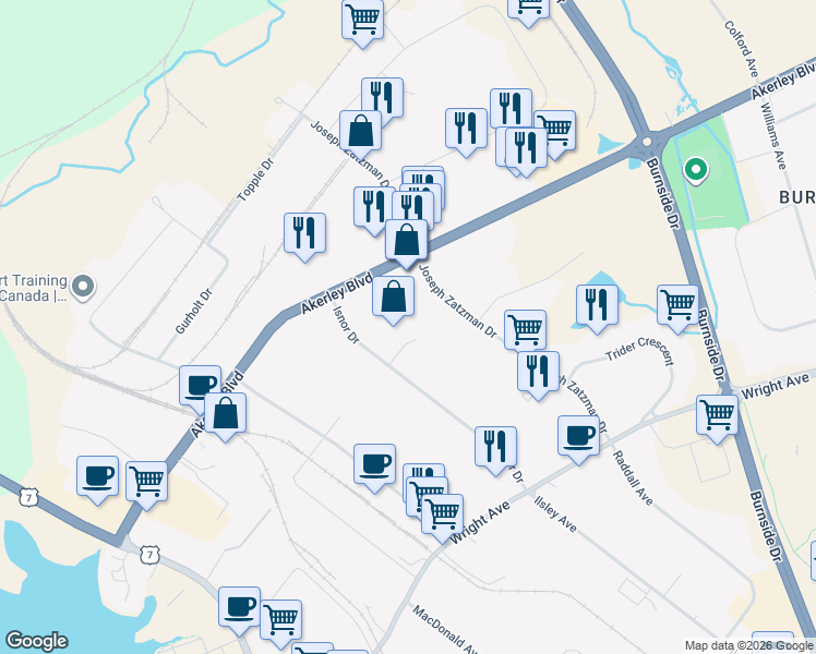 map of restaurants, bars, coffee shops, grocery stores, and more near 9 Notting Court in Dartmouth