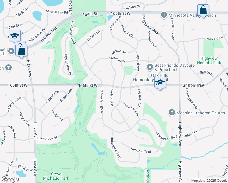 map of restaurants, bars, coffee shops, grocery stores, and more near 16544 Hudson Avenue in Lakeville
