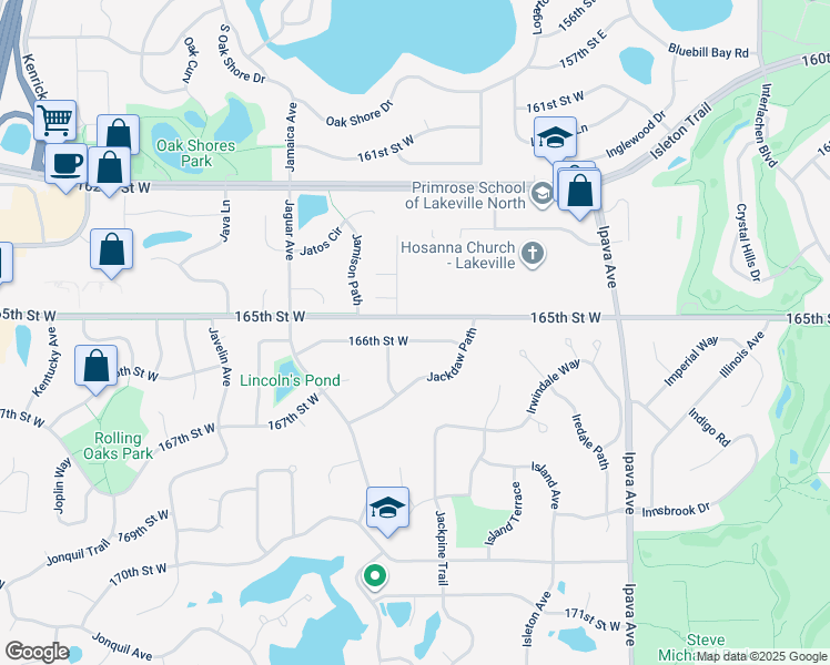 map of restaurants, bars, coffee shops, grocery stores, and more near 9911 166th Street West in Lakeville