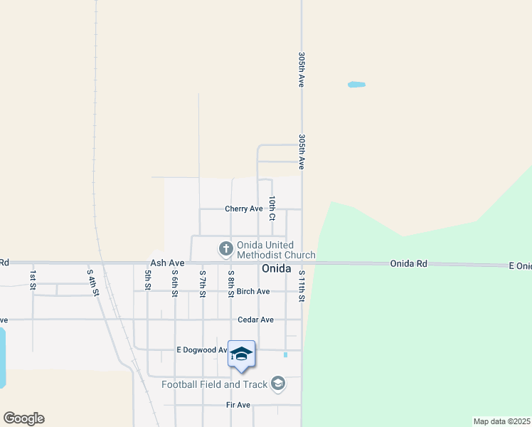 map of restaurants, bars, coffee shops, grocery stores, and more near 300-312 10th Court in Onida