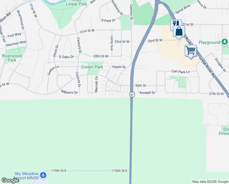 map of restaurants, bars, coffee shops, grocery stores, and more near 396 Frederick Circle in Hastings