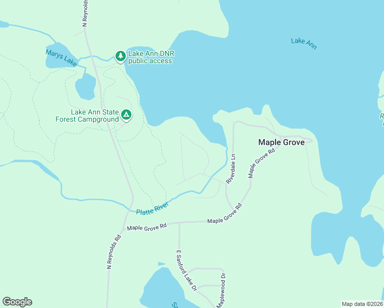 map of restaurants, bars, coffee shops, grocery stores, and more near 19094-19098 Birch View Trail in Lake Ann