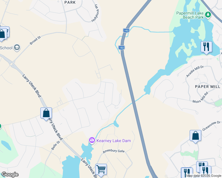 map of restaurants, bars, coffee shops, grocery stores, and more near 65 Tilbury Avenue in Bedford
