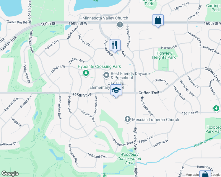 map of restaurants, bars, coffee shops, grocery stores, and more near 16391 Holbrook Avenue in Lakeville