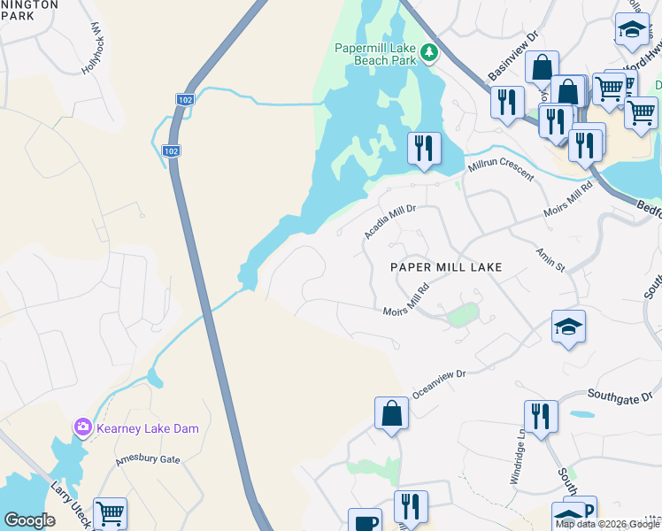 map of restaurants, bars, coffee shops, grocery stores, and more near 39 Ahmadi Crescent in Bedford
