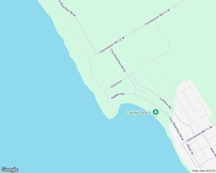 map of restaurants, bars, coffee shops, grocery stores, and more near 36 Card Avenue in Tiny