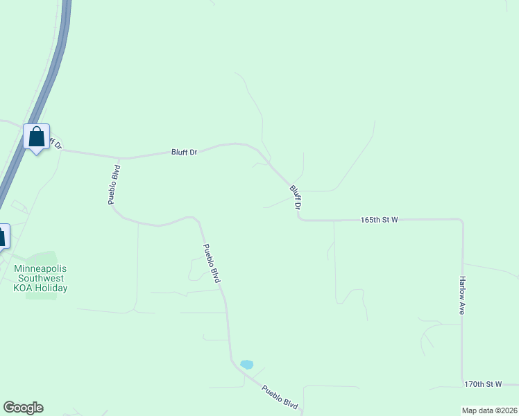 map of restaurants, bars, coffee shops, grocery stores, and more near 2475 Bluff Drive in Shakopee