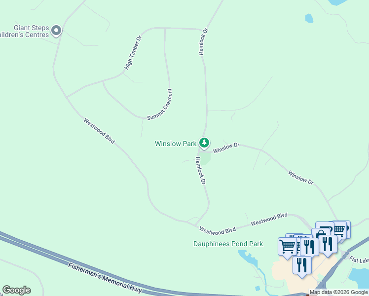 map of restaurants, bars, coffee shops, grocery stores, and more near 64 Hemlock Drive in Upper Tantallon