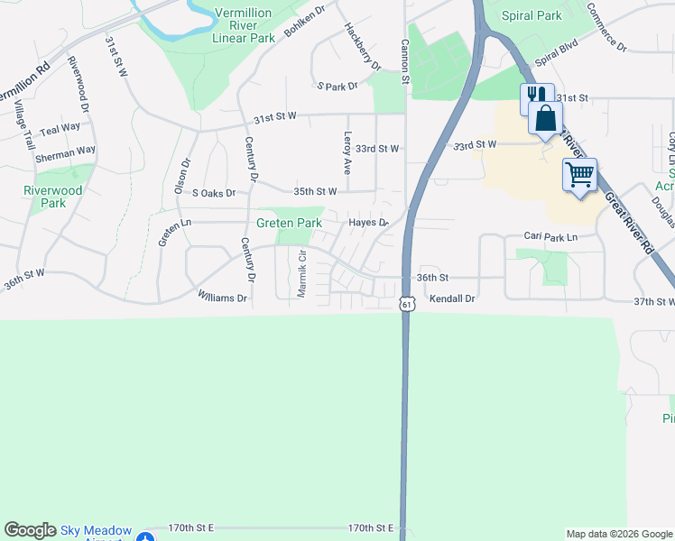 map of restaurants, bars, coffee shops, grocery stores, and more near 396 Frederick Circle in Hastings
