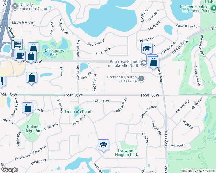 map of restaurants, bars, coffee shops, grocery stores, and more near 9911 166th Street West in Lakeville