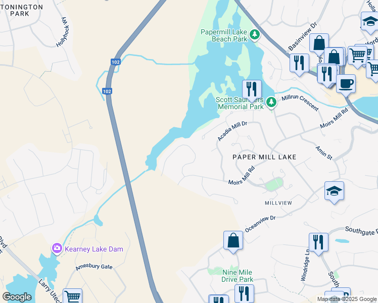 map of restaurants, bars, coffee shops, grocery stores, and more near 54 Ahmadi Crescent in Bedford