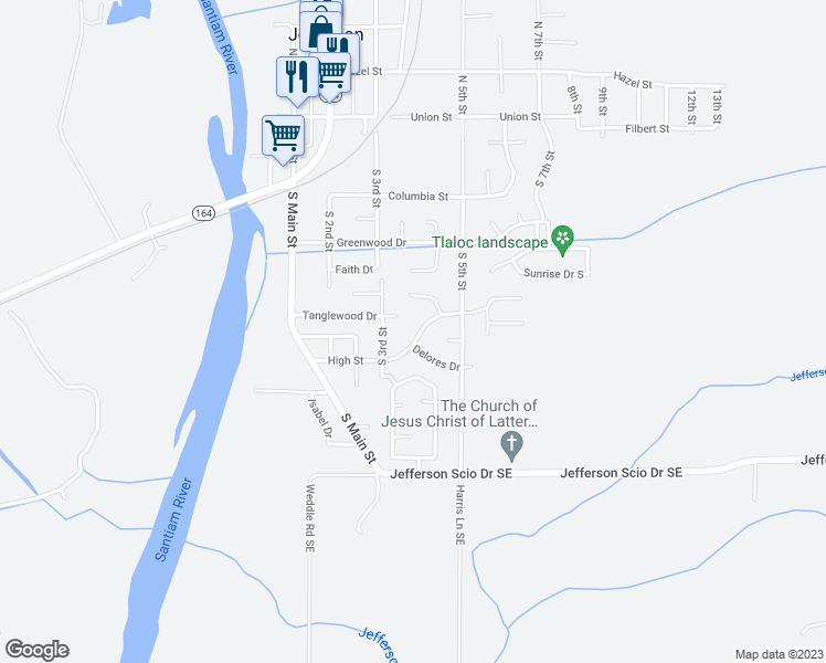 map of restaurants, bars, coffee shops, grocery stores, and more near 399 High Street in Jefferson