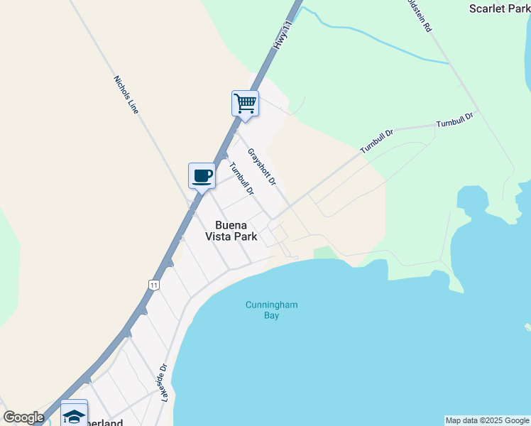 map of restaurants, bars, coffee shops, grocery stores, and more near 3316 Turnbull Drive in Orillia