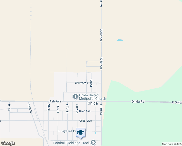 map of restaurants, bars, coffee shops, grocery stores, and more near 300 10th Court in Onida