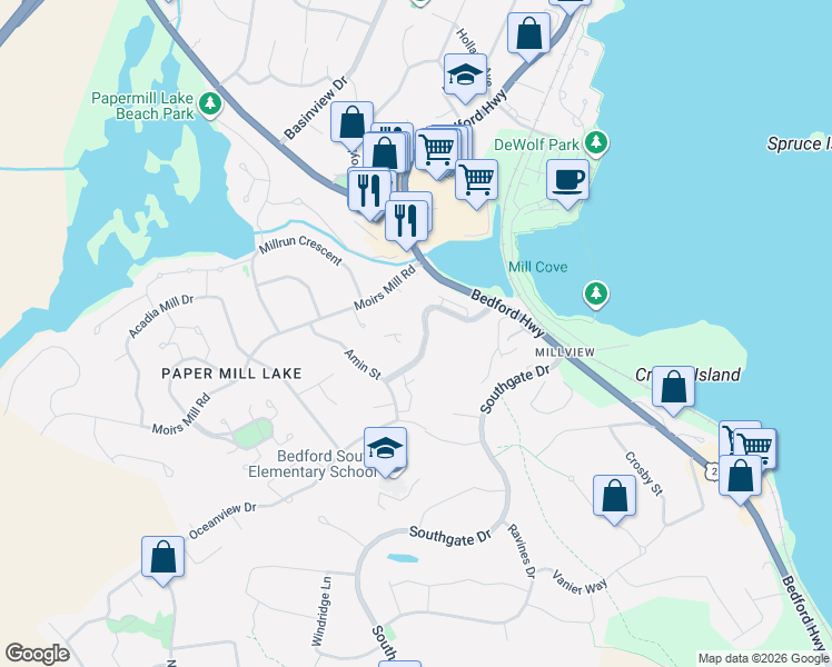 map of restaurants, bars, coffee shops, grocery stores, and more near in Bedford