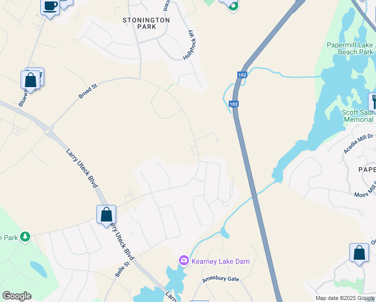 map of restaurants, bars, coffee shops, grocery stores, and more near 451 Broad Street in Bedford