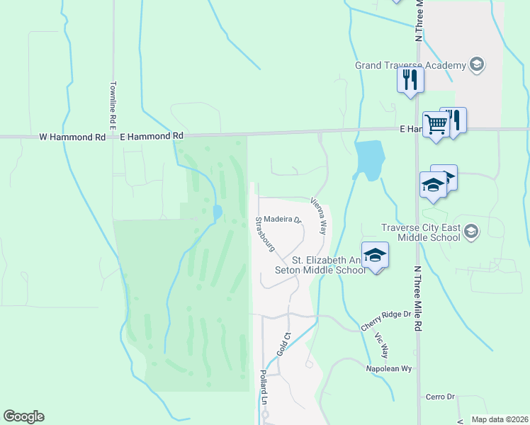 map of restaurants, bars, coffee shops, grocery stores, and more near 1784 Strasbourg in Traverse City