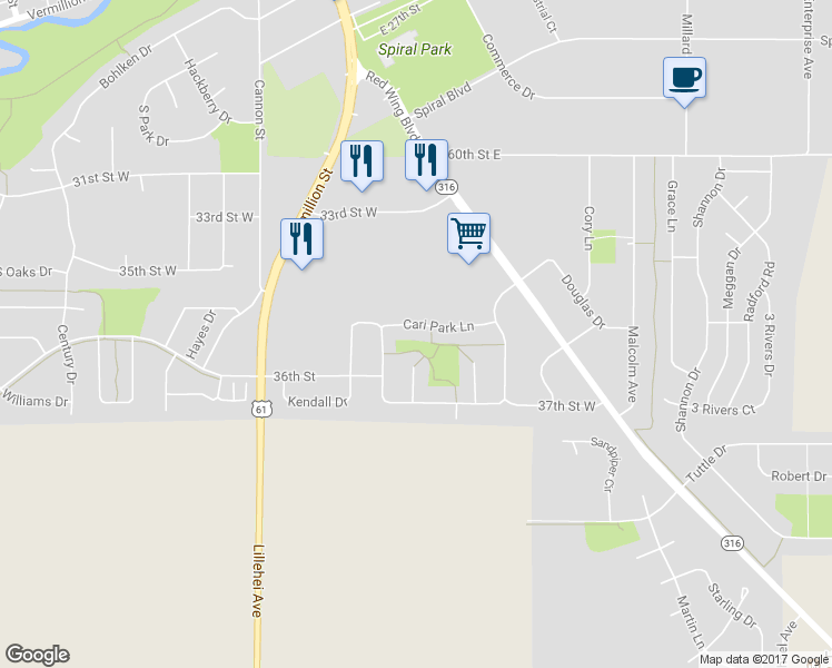 map of restaurants, bars, coffee shops, grocery stores, and more near 365 Cari Park Lane in Hastings