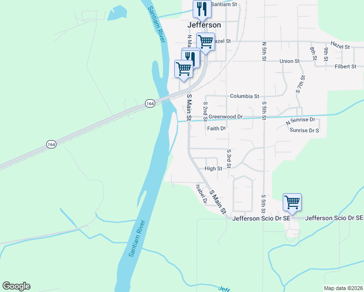 map of restaurants, bars, coffee shops, grocery stores, and more near 554 South Main Street in Jefferson