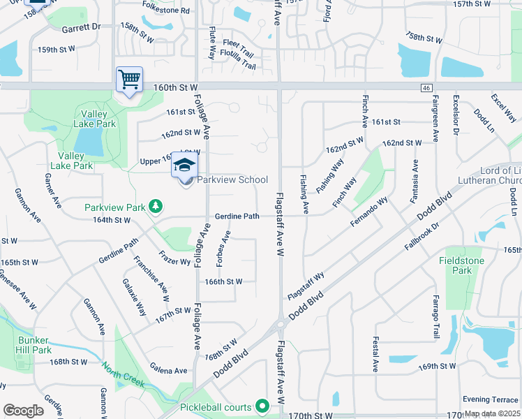 map of restaurants, bars, coffee shops, grocery stores, and more near 16388 Florida Way West in Rosemount