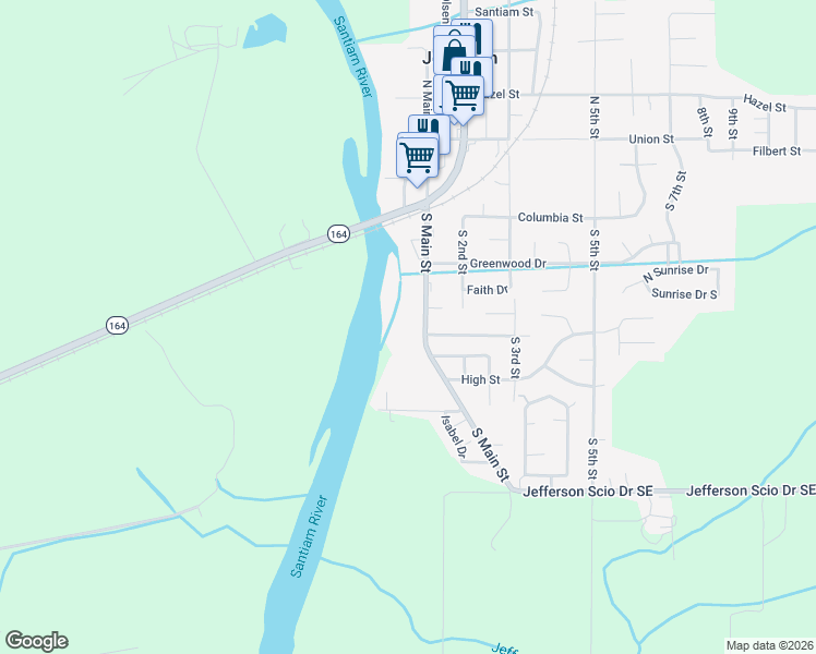 map of restaurants, bars, coffee shops, grocery stores, and more near 554 South Main Street in Jefferson