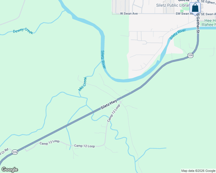 map of restaurants, bars, coffee shops, grocery stores, and more near Camp 12 Riverside Lane in Siletz