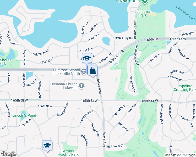 map of restaurants, bars, coffee shops, grocery stores, and more near 16250 Ipava Avenue in Lakeville