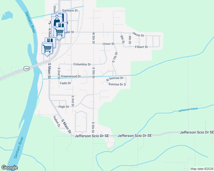 map of restaurants, bars, coffee shops, grocery stores, and more near 634 Sunrise Drive South in Jefferson
