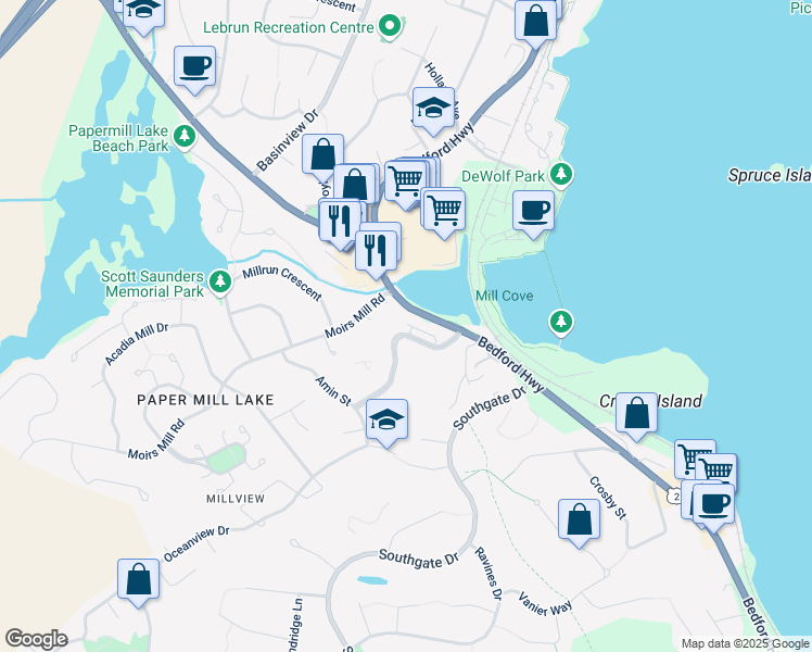 map of restaurants, bars, coffee shops, grocery stores, and more near 44 Peruz Court in Bedford