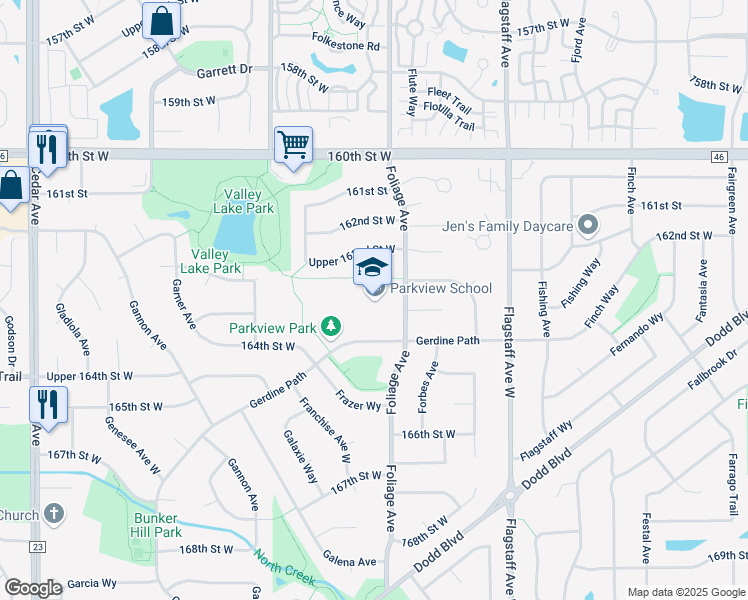 map of restaurants, bars, coffee shops, grocery stores, and more near 6795 Gerdine Path in Rosemount