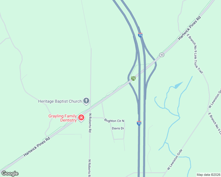 map of restaurants, bars, coffee shops, grocery stores, and more near 2425 Interstate 75 Business in Grayling