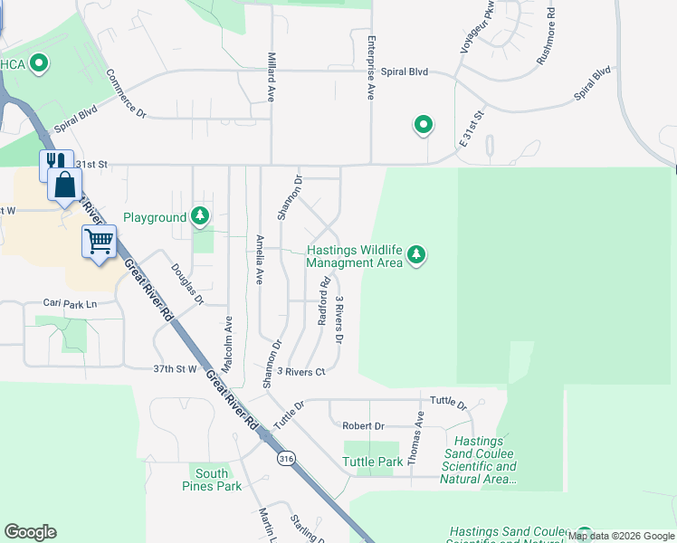 map of restaurants, bars, coffee shops, grocery stores, and more near 42 Radford Road in Hastings