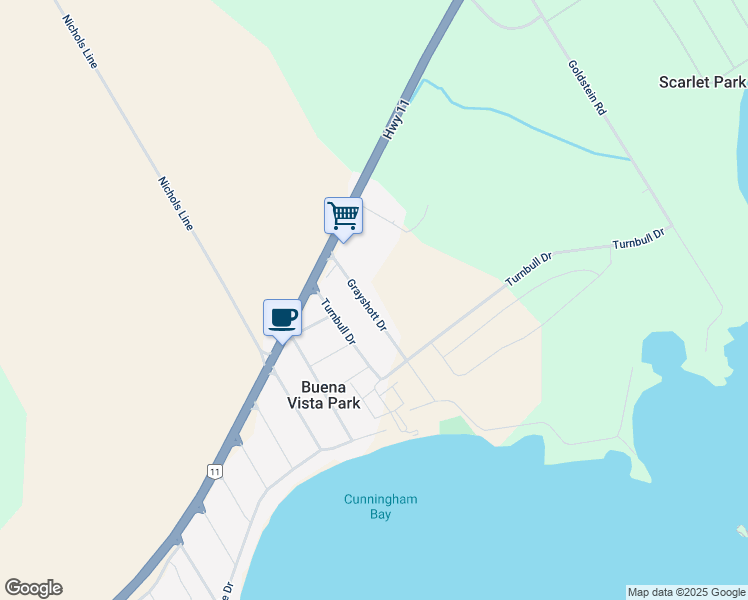 map of restaurants, bars, coffee shops, grocery stores, and more near 3269 Grayshott Drive in Orillia