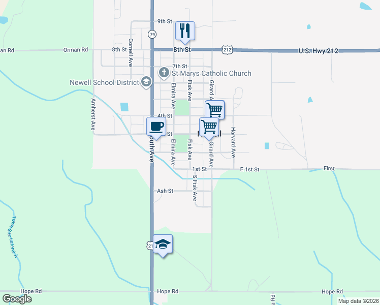 map of restaurants, bars, coffee shops, grocery stores, and more near 200 Fisk Avenue in Newell