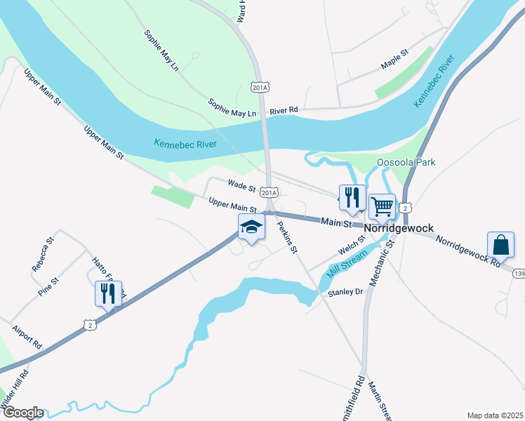 map of restaurants, bars, coffee shops, grocery stores, and more near in Norridgewock