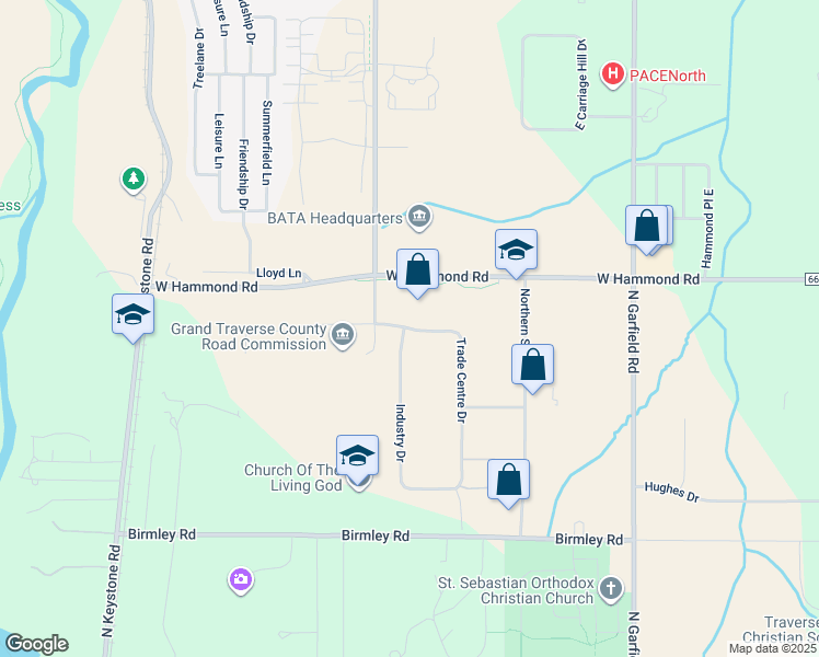 map of restaurants, bars, coffee shops, grocery stores, and more near 1379 Trade Centre Drive in Traverse City