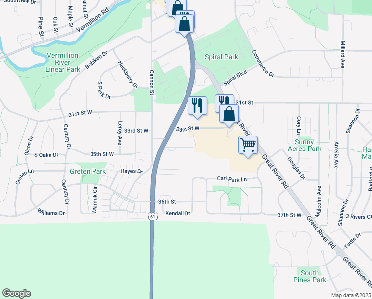 map of restaurants, bars, coffee shops, grocery stores, and more near 16238 Lillehei Avenue in Hastings