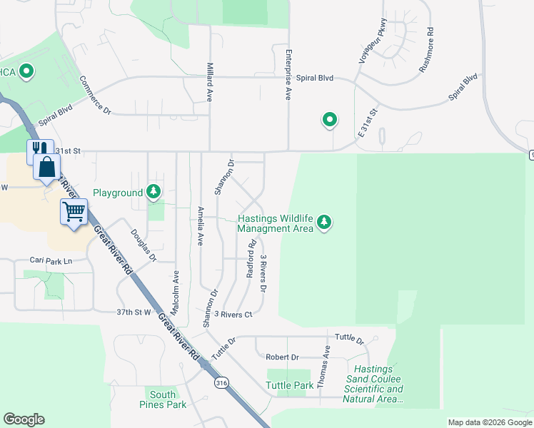 map of restaurants, bars, coffee shops, grocery stores, and more near 42-74 Radford Road in Hastings
