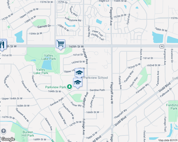 map of restaurants, bars, coffee shops, grocery stores, and more near 6690 162nd Court in Rosemount