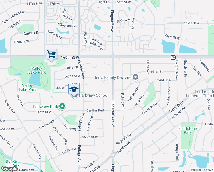 map of restaurants, bars, coffee shops, grocery stores, and more near 16211 Flagstaff Court North in Rosemount