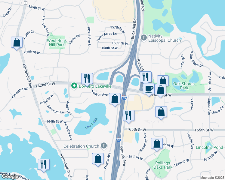 map of restaurants, bars, coffee shops, grocery stores, and more near 16258 Kenyon Avenue in Lakeville