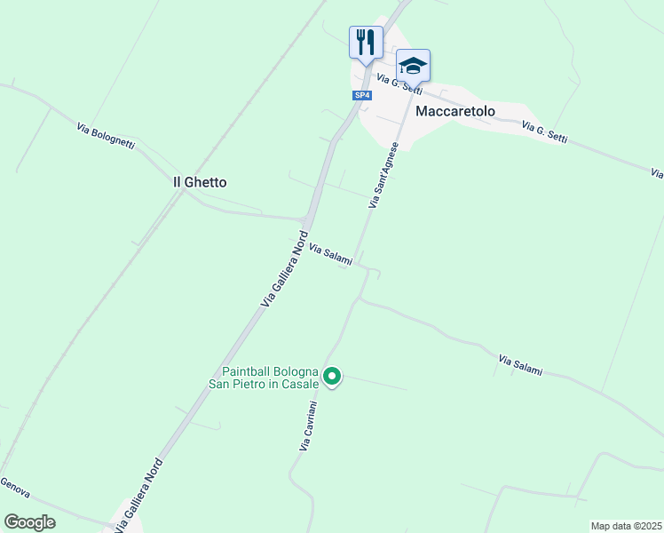 map of restaurants, bars, coffee shops, grocery stores, and more near 110 Via Salami in San Pietro In Casale